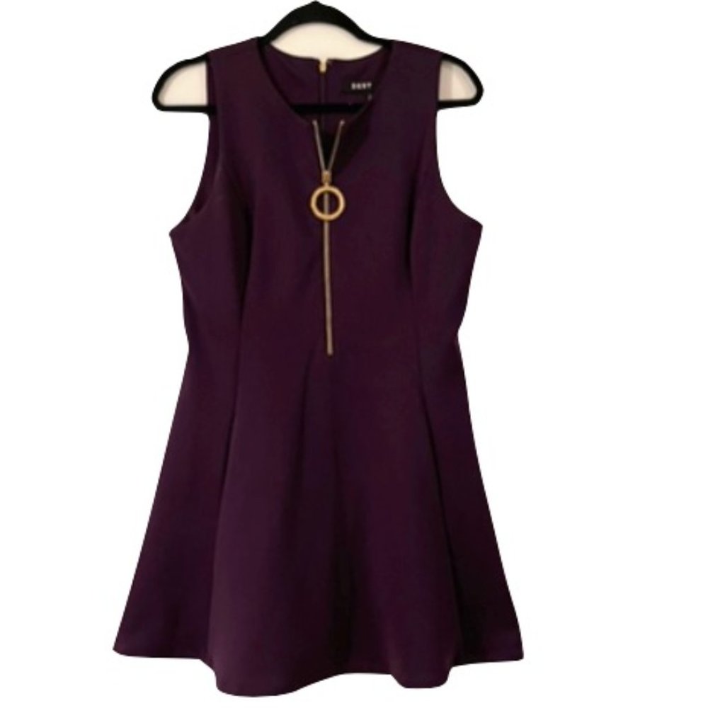 DKNY Womens Purple Zippered Fit & Flare Cocktail